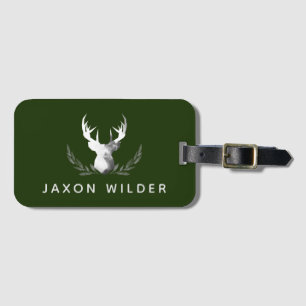 Forest Green White Stag Antlers Smoky Waterverf Bagagelabel