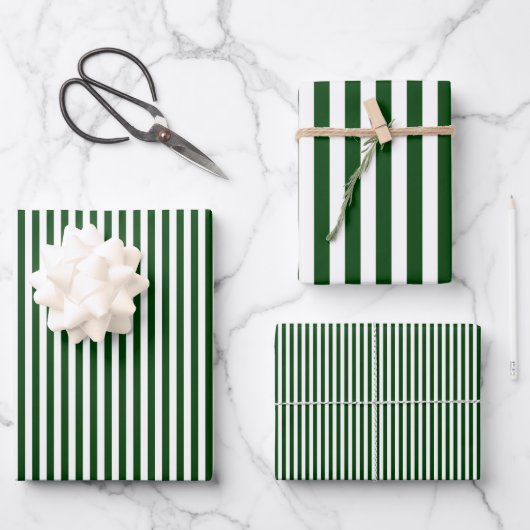 Forest Green & White Stripes Inpakpapier Vel (Voorkant)