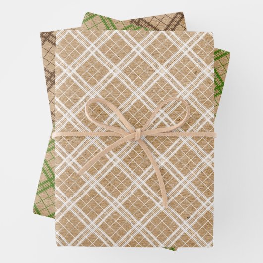 Forest Green White Tartan Faux Rustic Brown Kraft Inpakpapier Vel (In situ)