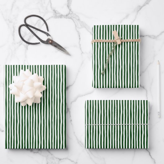 Forest Green & White Wonky Stripes Inpakpapier Vel (Voorkant)