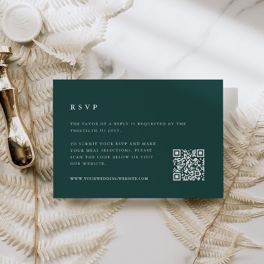 Forest Green Winter Wedding QR Code RSVP Kaartje