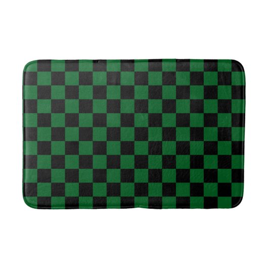 Forest Green with Black Square Pattern Badmat (Voorkant)