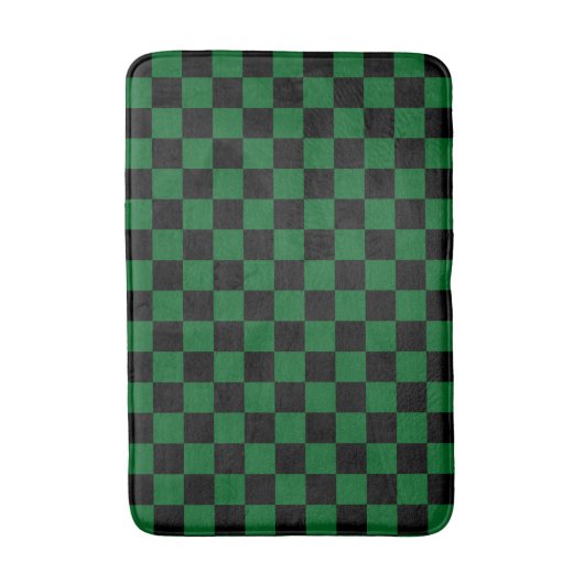 Forest Green with Black Square Pattern Badmat (Voorkant Verticaal)