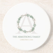 Forest Green Wreath Monogram Drinkware Accent Set Zandsteen Onderzetter (Voorkant)