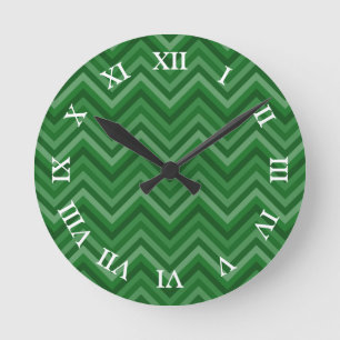 Forest Green Zig Zag patroon met bewerkbare nummer Ronde Klok
