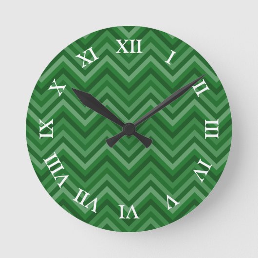 Forest Green Zig Zag patroon met bewerkbare nummer Ronde Klok (Voorkant)