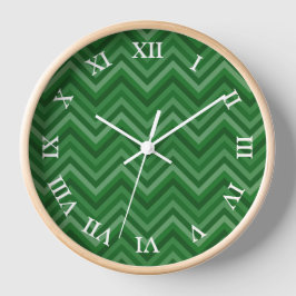 Forest Green Zig Zag patroon met bewerkbare nummer Ronde Klok