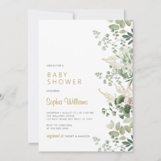 Forest Greenery Baby shower Invitation Kaart (Voorkant)