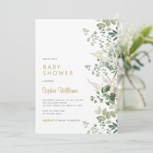 Forest Greenery Baby shower Invitation Kaart (Staand voorkant)