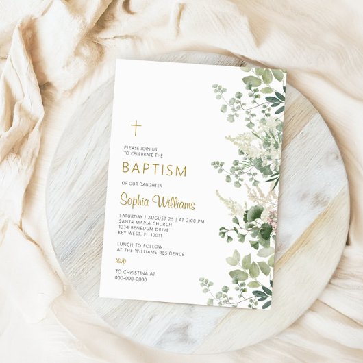 Forest Greenery Baptism Invitation Kaart