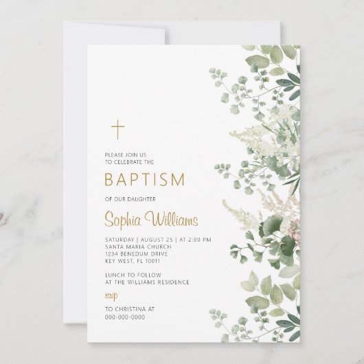 Forest Greenery Baptism Invitation Kaart (Voorkant)