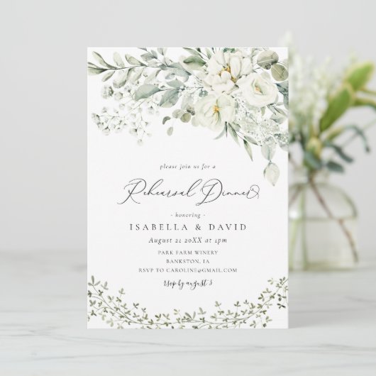 Forest Greenery Foliage Rustic Rehearsal Dinner Kaart (Staand voorkant)