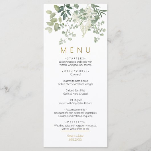 Forest Greenery Leaves Wedding Menu (Voorkant)