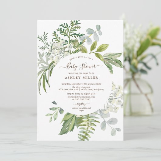 Forest Greenery Neutral Baby shower Kaart (Staand voorkant)