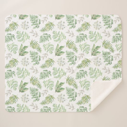 Forest Greenery Pattern Sherpa Deken (Voorkant (horizontaal))