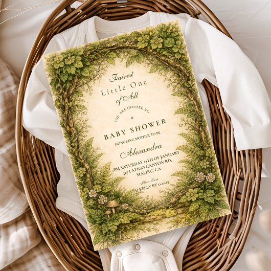 Forest Greenery Storybook Baby Shower Kaart