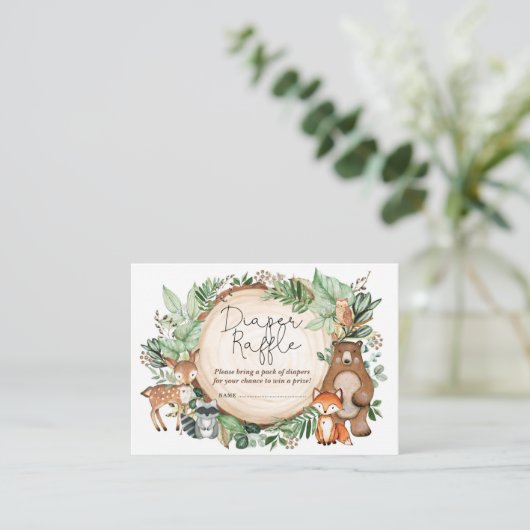 Forest Greenery Woodland Animals Diaper Raffle Informatiekaartje (Staand voorkant)