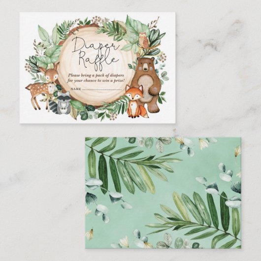 Forest Greenery Woodland Animals Diaper Raffle Informatiekaartje (Voorkant / Achterkant)