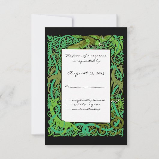 Forest Greens Celtic Animals Design Wedding RSVP Kaartje (Voorkant)