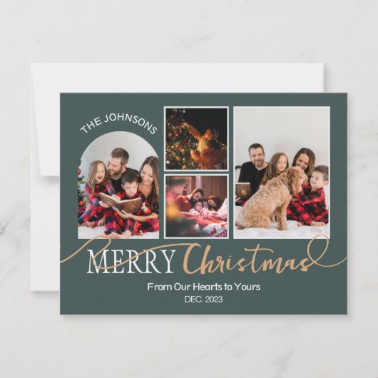 Forest Groen Goud Script Kerstmis Moderne Collage Feestdagenkaart (Voorkant)