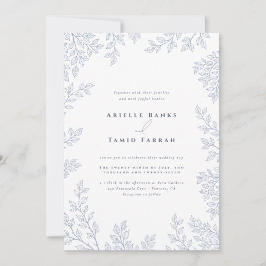 Forest Grove Dusty Blue Wedding Kaart (Voorkant)