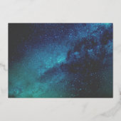 Forest Grove Fairy Lights Blue & Gold Wedding Folie Uitnodiging (Achterkant)