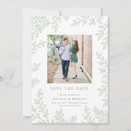 Forest Grove Sage Green Photo Bewaar de datum Kaart (Voorkant)