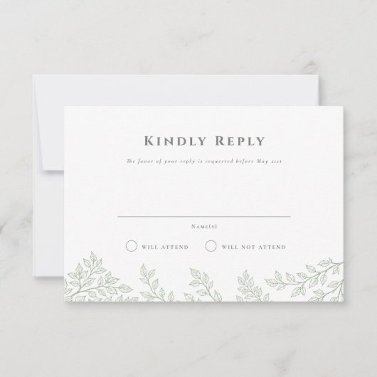 Forest Grove Sage Green Wedding RSVP Kaart (Voorkant)