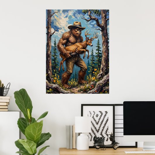 Forest Guardian: Bigfoot en het hert Poster (Thuiskantoor)