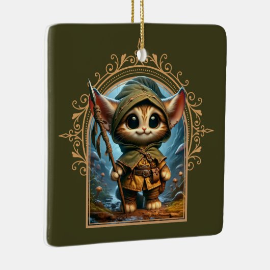 Forest Guardian Kat – Een grillig fantasiedier Keramisch Ornament (Rechts)