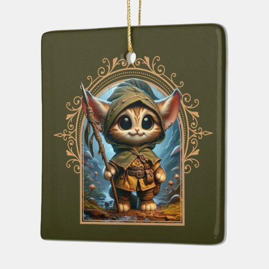 Forest Guardian Kat – Een grillig fantasiedier Keramisch Ornament (Links)