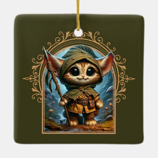 Forest Guardian Kat – Een grillig fantasiedier Keramisch Ornament (Achterkant)