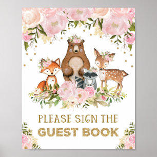 Forest Guest Book Sign Woodland Baby shower Poster