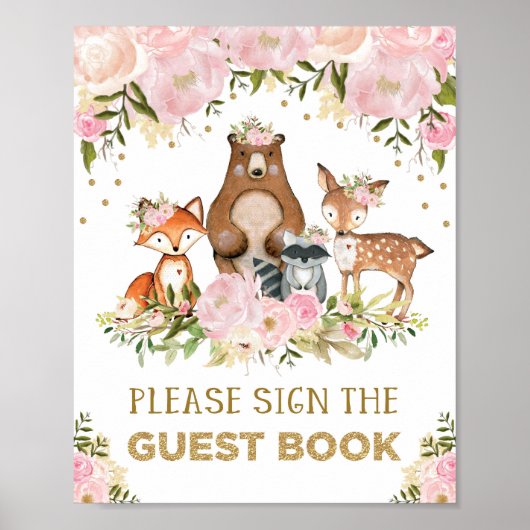 Forest Guest Book Sign Woodland Baby shower Poster (Voorkant)