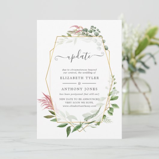 Forest Herbarium Geometric Wedding Update Kaart (Staand voorkant)