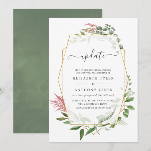 Forest Herbarium Geometric Wedding Update Kaart (Voorkant / Achterkant)
