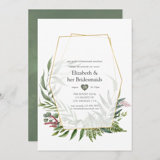 Forest Herbarium Geometrische bruidsmeisjes Lunche Kaart (Voorkant / Achterkant)