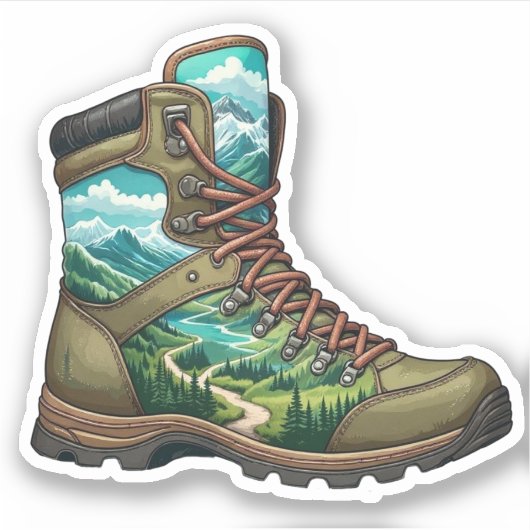 Forest Hiking Boot Vinyl Sticker | Die-Cut Sticker (Voorkant)