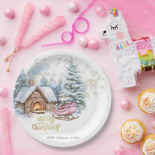 Forest House Sleigh Papieren Bordje (Feest)