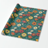 Forest Hunter Groen Sinaasappel Geel Wit Daisy Cadeaupapier (Uitgerold)