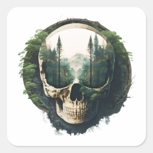 Forest Inside Skull Vierkante Sticker