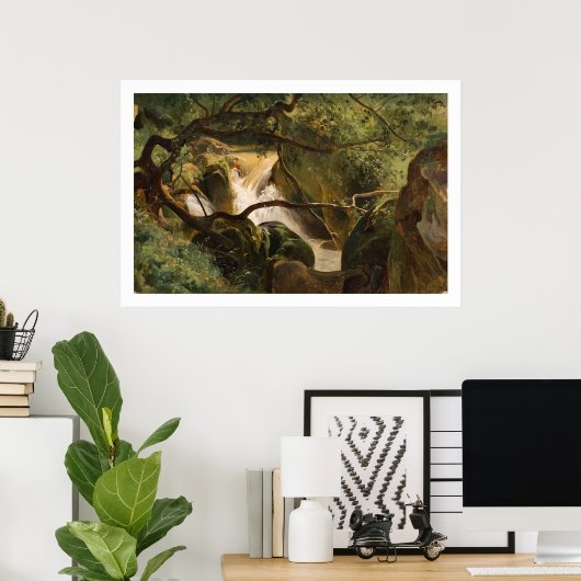 Forest Interior met een waterval, Papigno Poster (Thuiskantoor)