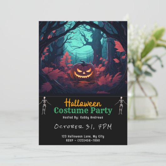 Forest Jack-O' lantaarn zwart Halloween Kaart (Staand voorkant)