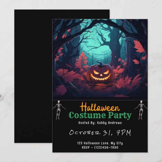 Forest Jack-O' lantaarn zwart Halloween Kaart (Voorkant / Achterkant)