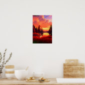 Forest Lake Badend in Red Sunset Poster (Keuken)