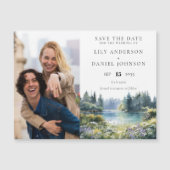 Forest Lakeside Floral Photo Wedding Save The Date Magnetische Uitnodiging (Voorkant)