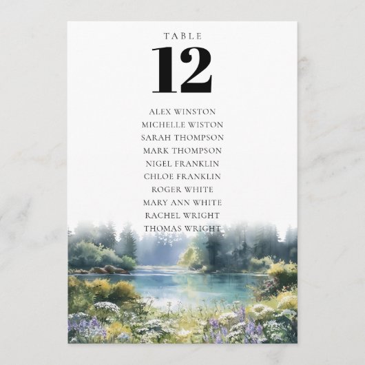 Forest Lakeside Floral Table Number Seating Chart Kaart (Voorkant)