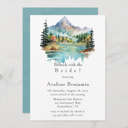 Forest Lakeside Mountain Brunch met de bruid Kaart (Voorkant / Achterkant)