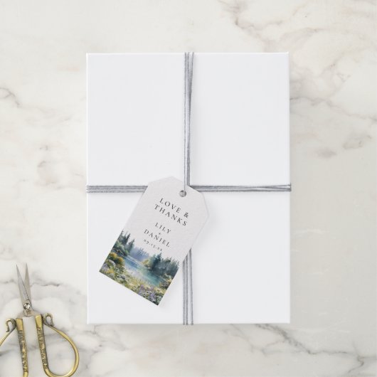 Forest Lakeside Wildflower Floral Wedding Cadeaulabel (Met Touw)