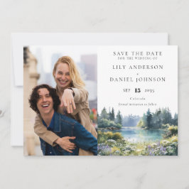 Forest Lakeside Wildflowers Floral Photo Wedding Save The Date